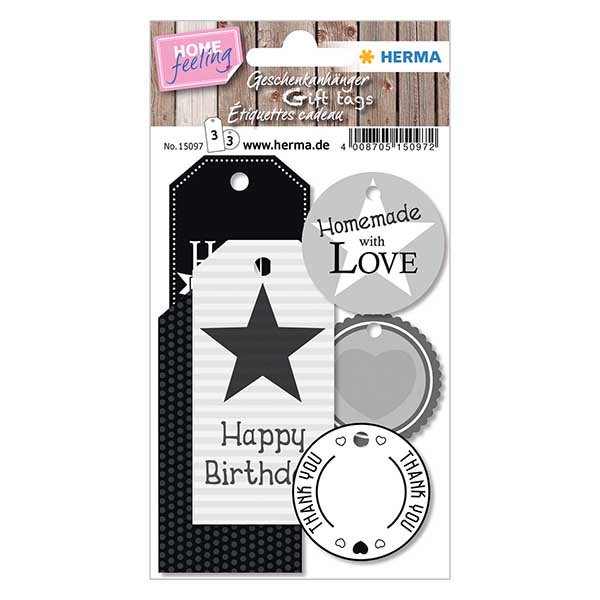 Zwart-wit cadeaulabels (6 stuks) Zwart-wit cadeaulabels (6 stuks)