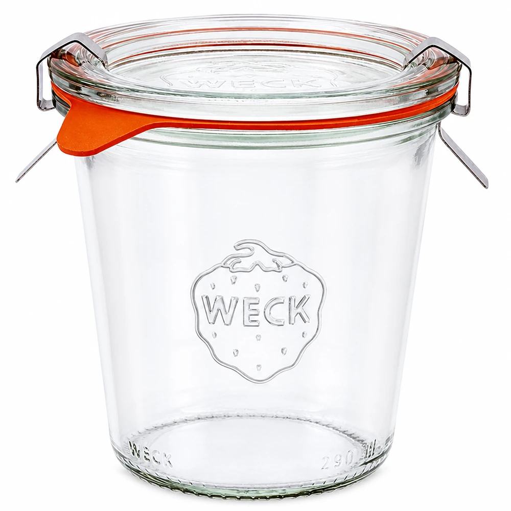 290ml stortglas hoge compleet WECK RR80 WECK beker 290ml hoog RR80 met glazen deksel rubberen ring en klemmen voor koken en conserveren
