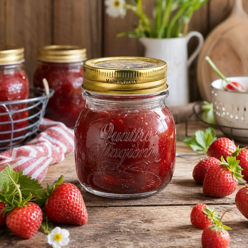 150 ml rond glas "Quattro Stagioni" met deksel 150 ml rond glas "Quattro Stagioni" met deksel