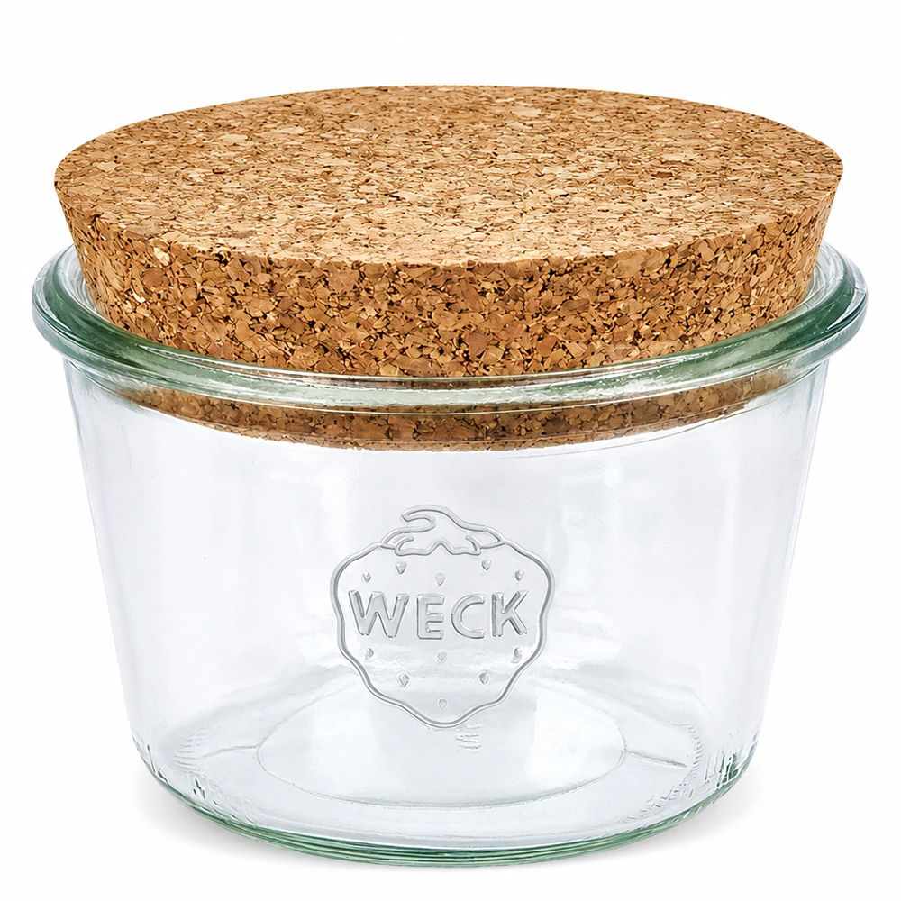 WECK beker 370ml RR100 met natuurlijke kurkstop Transparante inmaakpot om te bewaren
