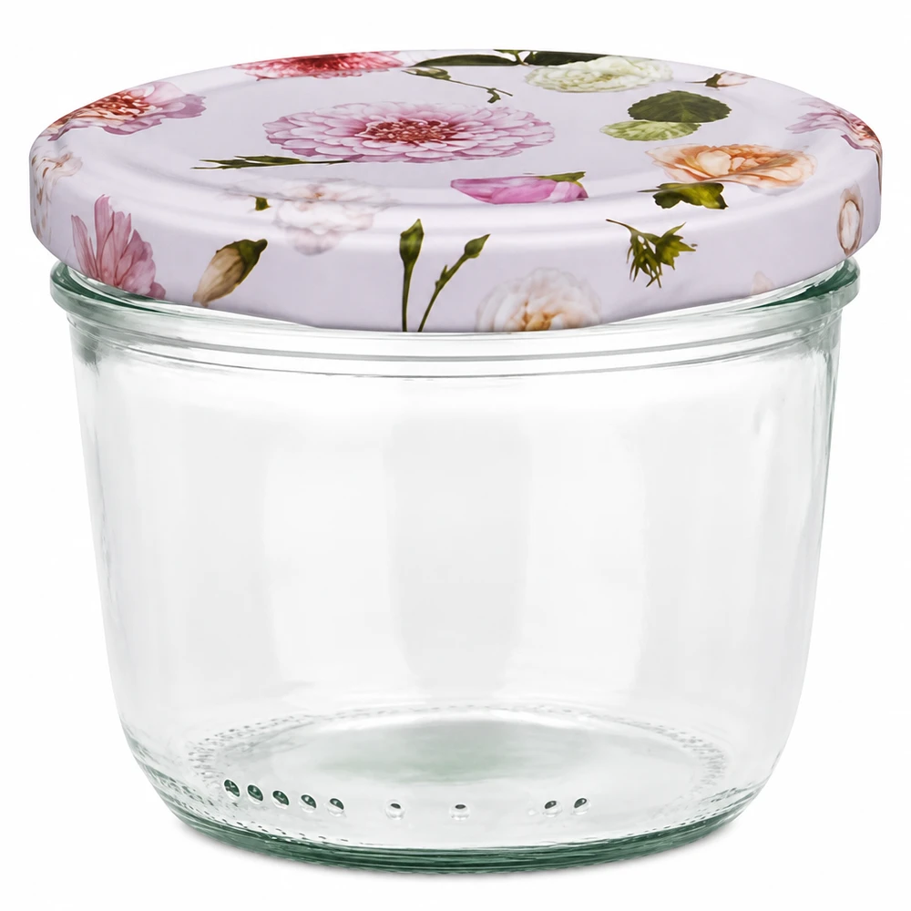 Glazen van 230 ml + BasicSeal-deksel roze... 230ml inmaakpot met BasicSeal deksel roze bloemenpatroon inmaakpot jampot voorraadpot