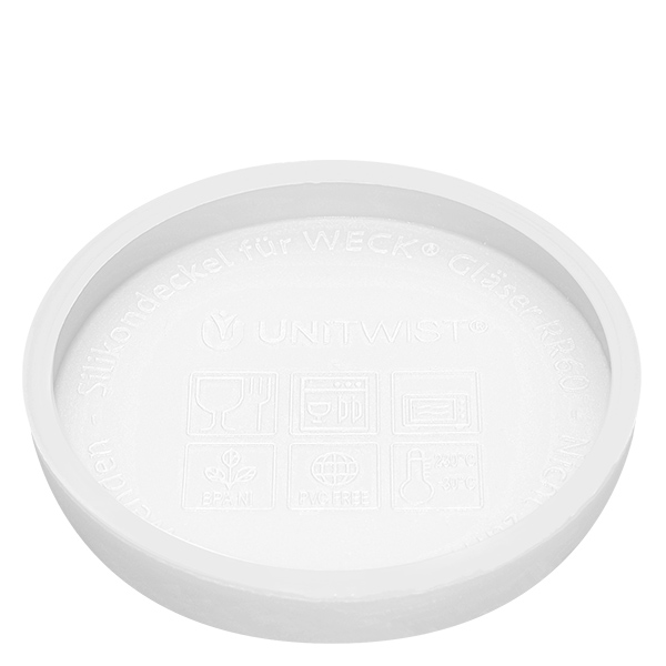 370ml tulpenglas WECK RR80 met siliconenhoes wit UNiTWIST siliconen deksel wit voor WECK potten RR80 onderkant met fabrikantopdruk en productnaam