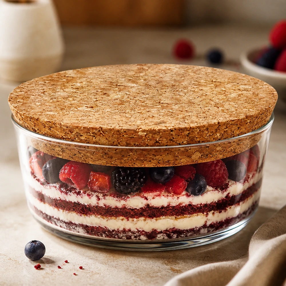 Kurk voor opening 94mm WECK RR100 (ø97/90, H=20mm) WECK RR100 kurk als deksel voor dessertpot met bessen Tiramisu praktische kurksluiting 94mm opening