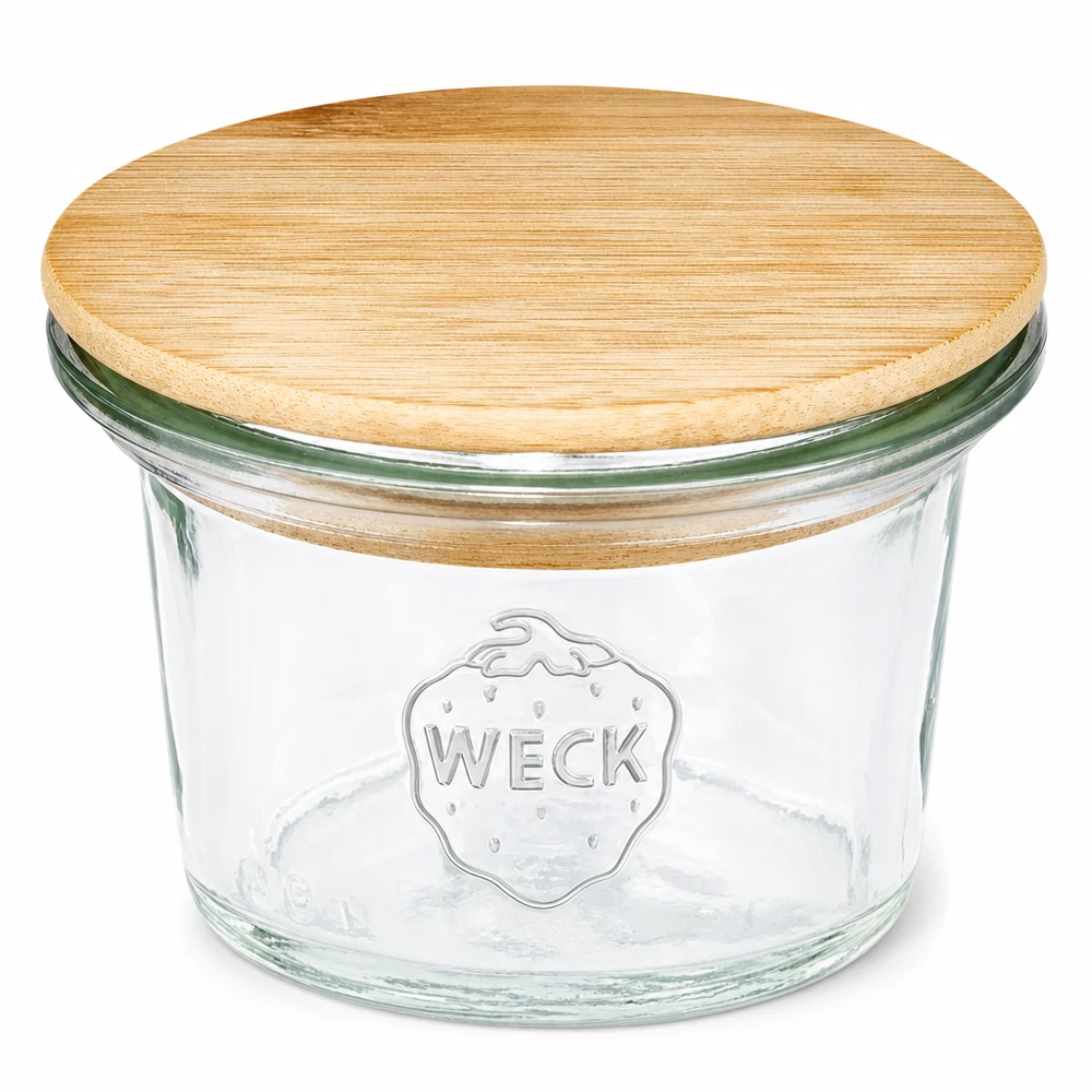WECK 35ml RR40 mason jar met bamboe houten deksel Mini mason jar transparant met WECK logo