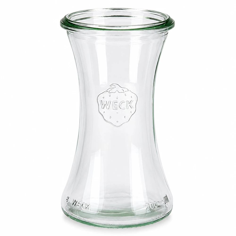 WECK RR60 delicatessenpot 200ml leeg transparant met logo en vulstandmarkering voor conserveren en bewaren