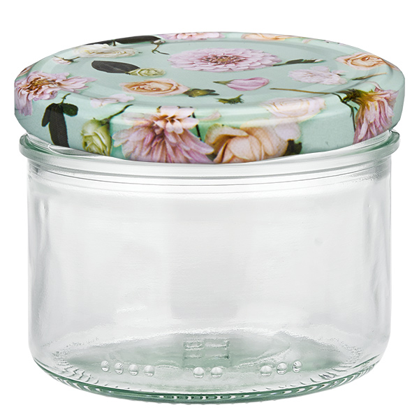Cilindrische pot 230 ml + deksel BasicSeal in de vorm van een muntbloem