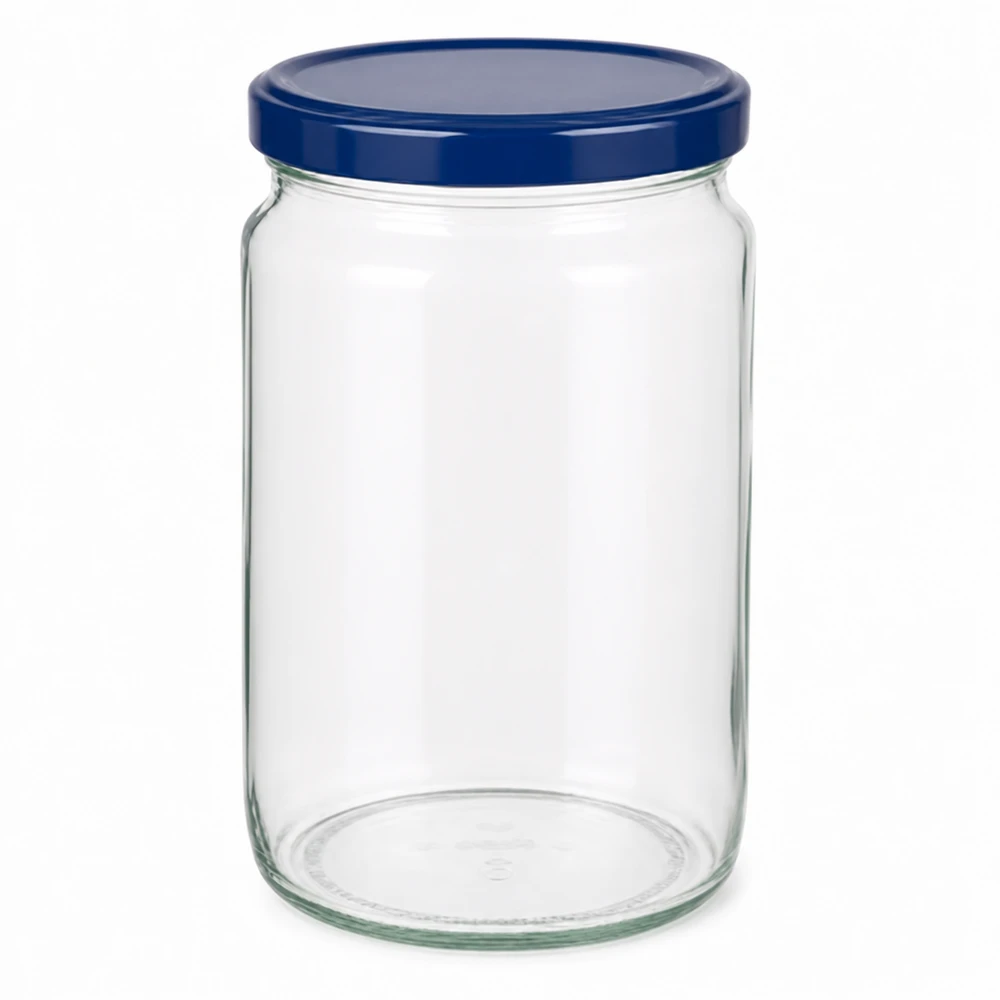 795ml rond glas met BasicSeal deksel blauw UNiTWIST 795ml Rundglas mit blauem Schraubdeckel - vielseitiges Vorratsglas für Küche und Haushalt von Glas-Fabrik.de