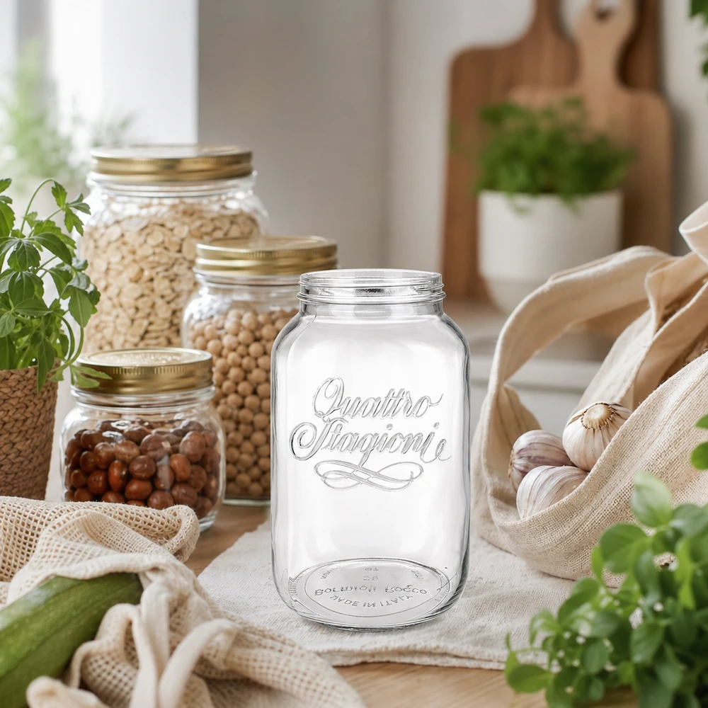 Quattro Stagioni huishoudpot 3800ml voor het bewaren van voedsel in een rustieke keuken met voorraadpotten