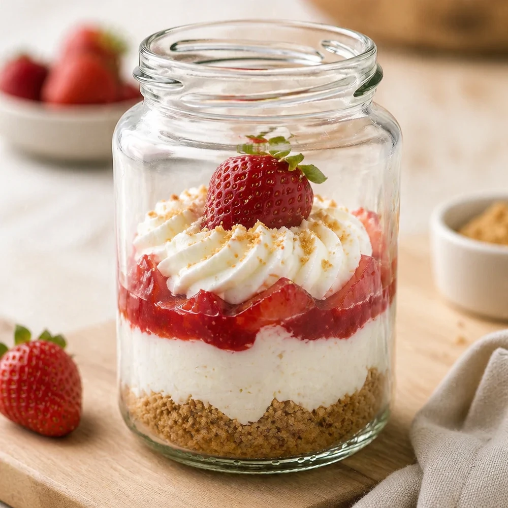 382ml rond glas zonder deksel (TO66) UNiTWIST UNiTWIST Runda382 rond glas 382ml TO66 met aardbeiendessert Laagjesdessert in een glas gevuld met room en fruit
