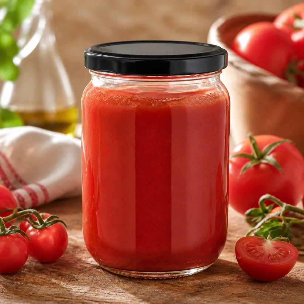 555 ml ronde glazen pot + BasicSeal-deksel, zwart, UNiTWIST 555 ml bewaarpot UniTwist met BasicSeal-deksel, zwart, voor houdbare tomatenproducten