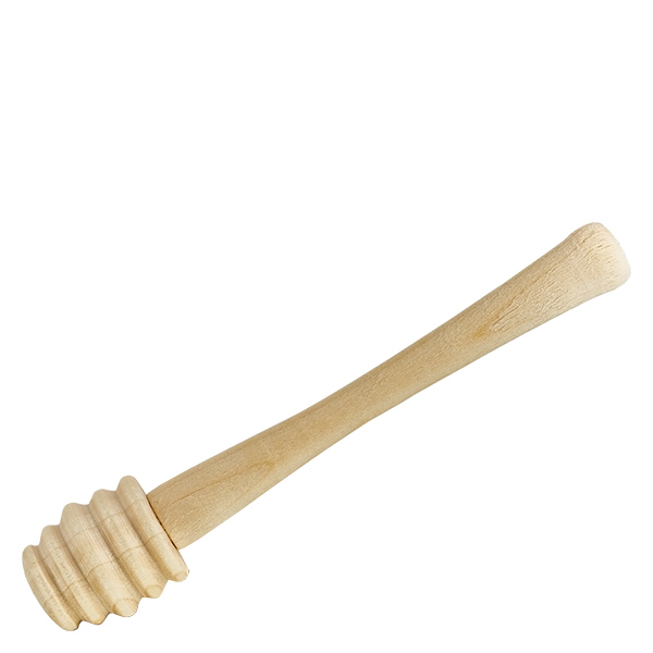 Houten honingzuiger 10,5 cm Ahornhouten honinglepel 10,5 cm lang met gegroefde kop voor het schenken van honing op een witte achtergrond