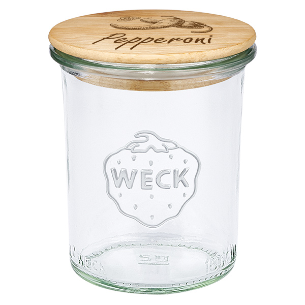 Houten dekselset "Pepperoni" met WECK weckpot 160ml Houten dekselset "Pepperoni" met WECK weckpot 160ml