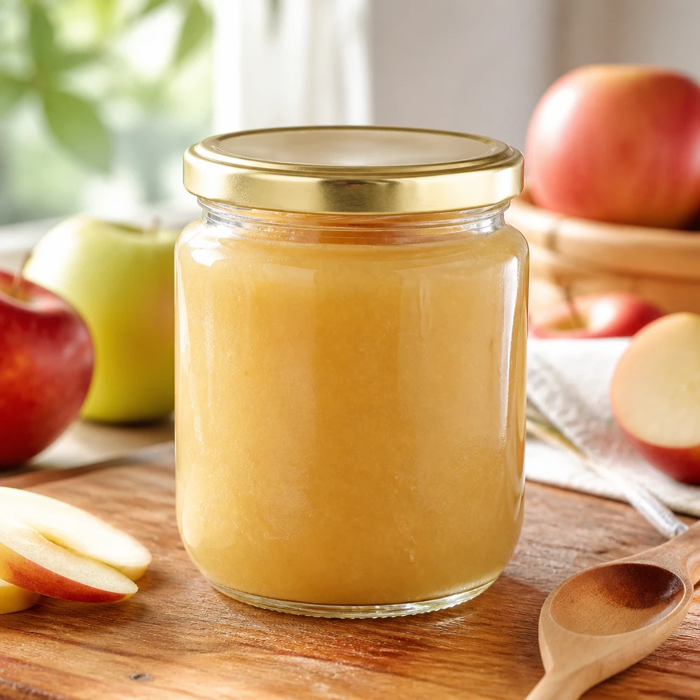 275 ml rond UniTwist-glazen potje met gouden draaidop, perfect voor appelmoes, compote en vruchtenpasta’s