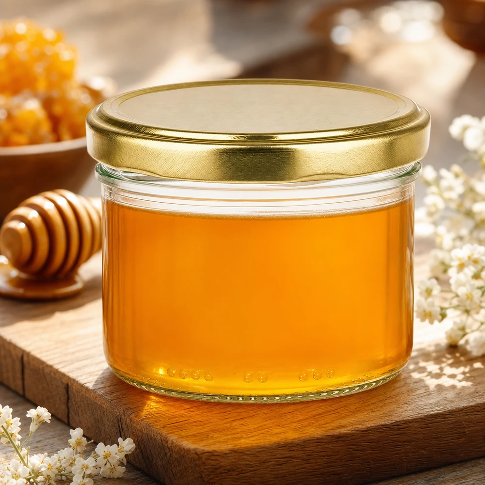 230ml Zylinderglas BioSeal Deckel gold mit Honig gefüllt Honigglas Imkerglas natürliche Aufbewahrung Küche