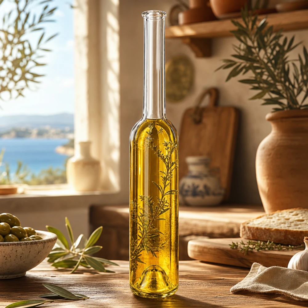 100 ml glazen fles Hugo zonder sluiting UNiTWIST® 100ml glazen fles Hugo met olijfolie kruiden mediterrane keuken decoratie flessenhals lang UNiTWIST product afbeelding 7