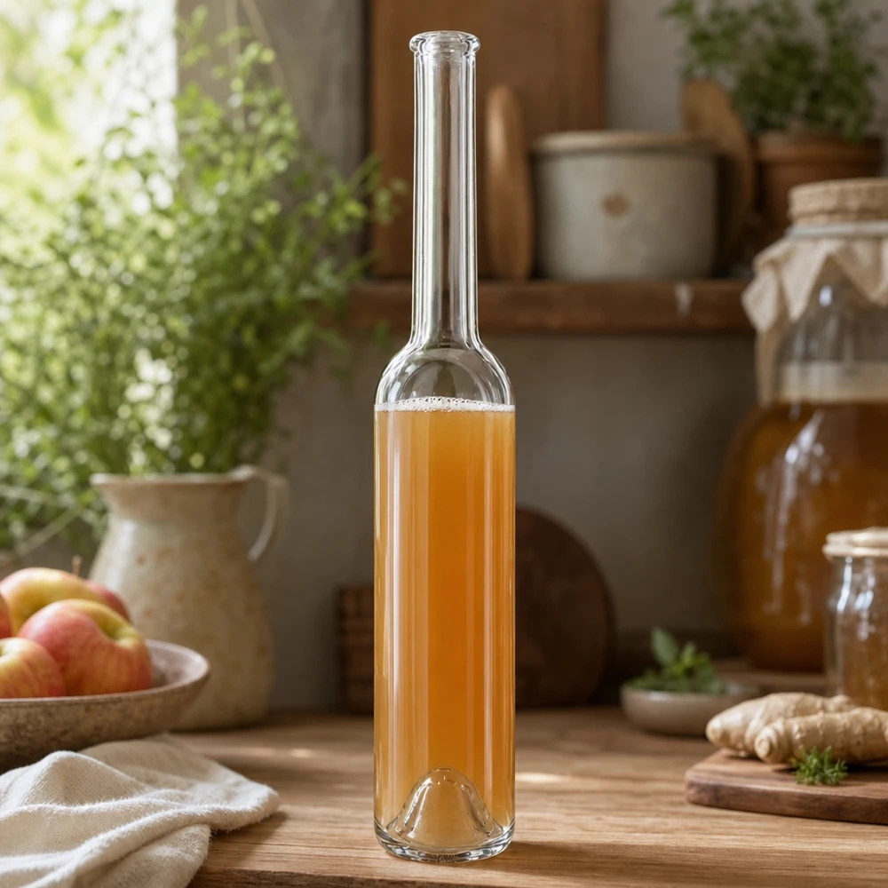 100 ml glazen fles Hugo zonder sluiting UNiTWIST® 100ml glazen fles Hugo transparant gevuld met appelsap Keukenset natuurlijke dranken UNiTWIST Product afbeelding 9