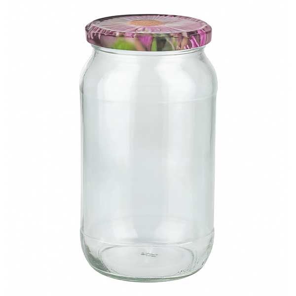 1062ml rond glas met BasicSeal deksel Bloemen decor UNiTWIST