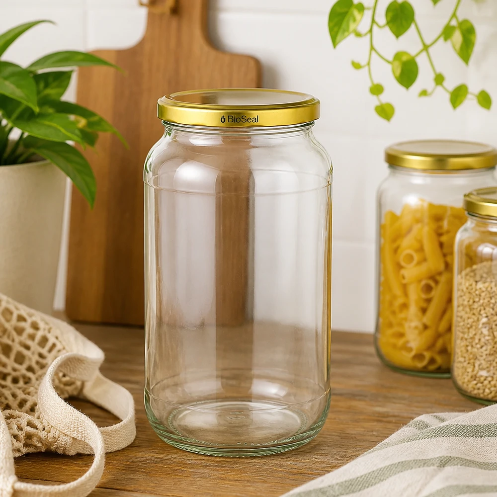 1062ml rond glas met BioSeal deksel goud UNiTWIST UNiTWIST Runda1062 voorraadpot leeg gouden TO82 BioSeal deksel keukenscène pasta ontbijtgranen duurzaam bewaren