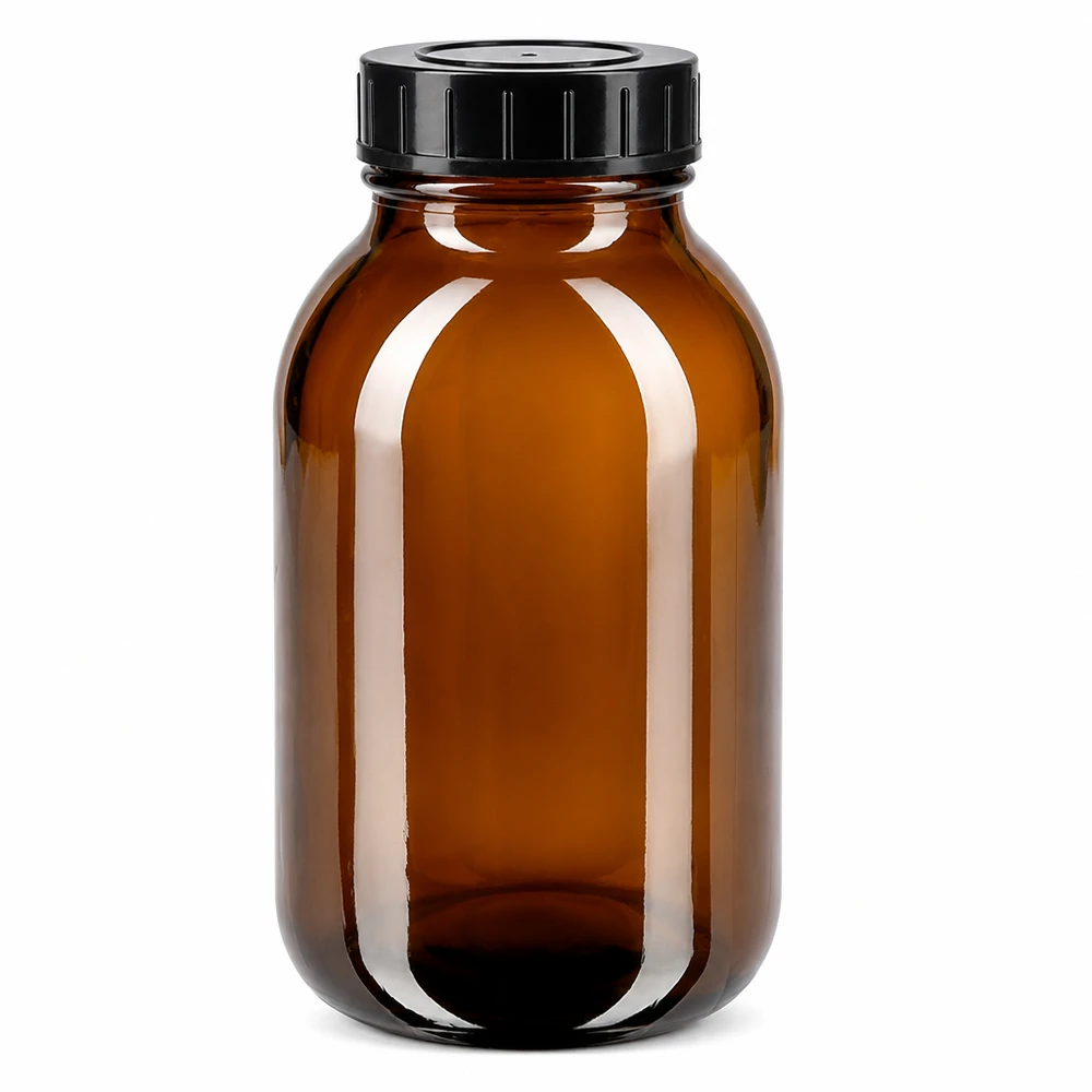 Fles met wijde hals 500 ml bruin glas met schroefdeksel 500 ml fles met brede hals van amberkleurig glas met zwarte schroefdop voor optimaal bewaren