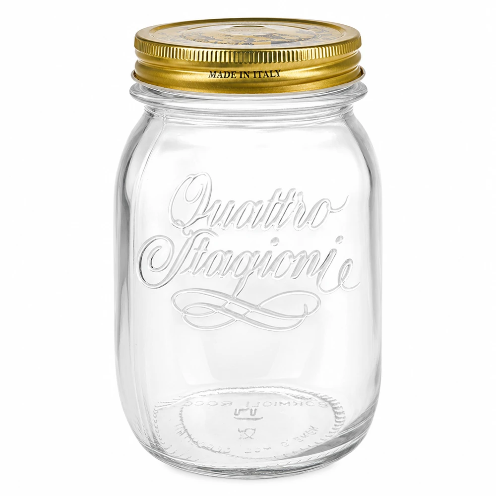 500 ml rond glas "Quattro Stagioni" met deksel 500ml ronde pot Quattro Stagioni met gouden schroefdeksel Made in Italy Inmaakpot Voorraadpot transparant