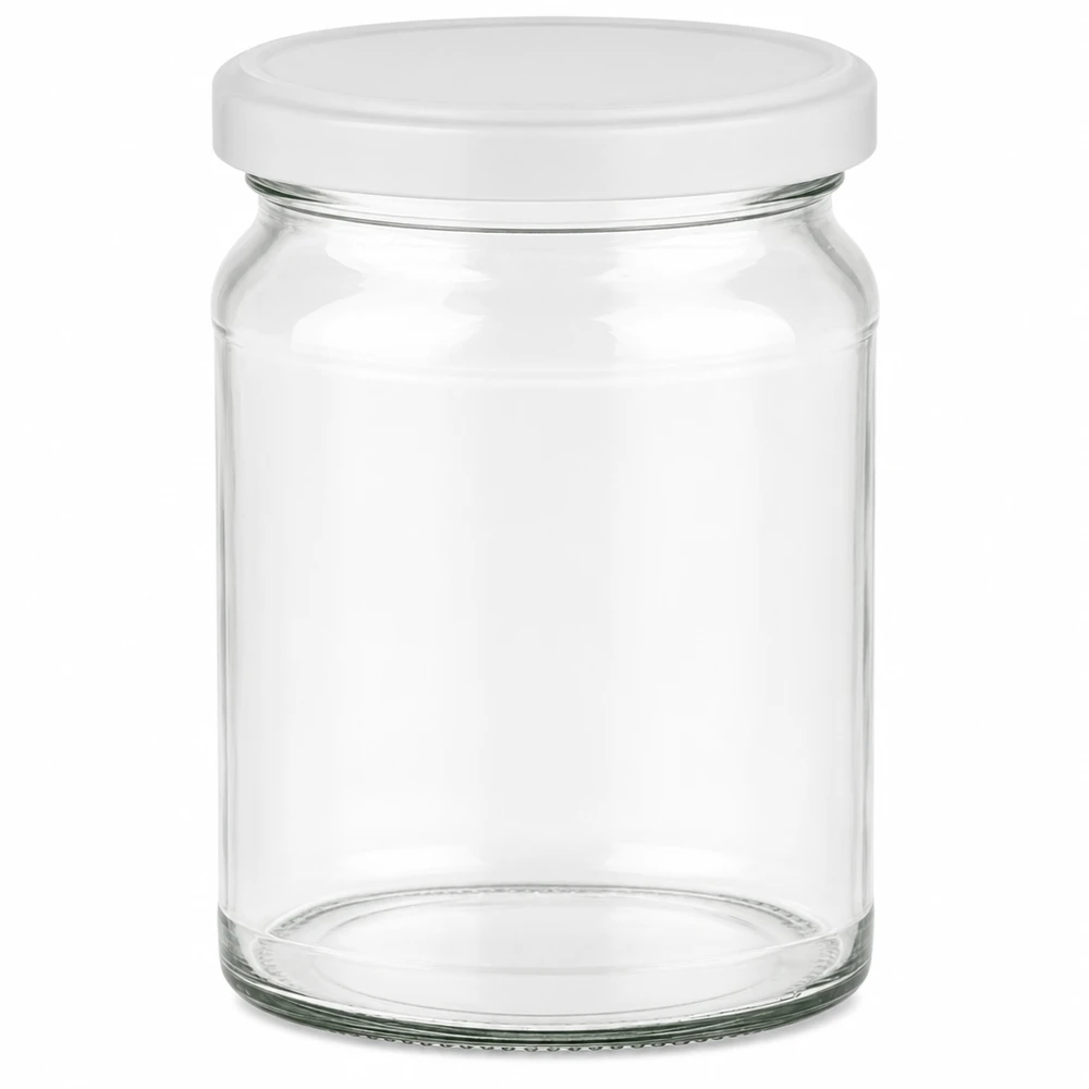 205ml rond glas met BasicSeal deksel wit UNiTWIST 205 ml ronde pot met wit BasicSeal deksel UNiTWIST - lege transparante inmaakpot voor conservering