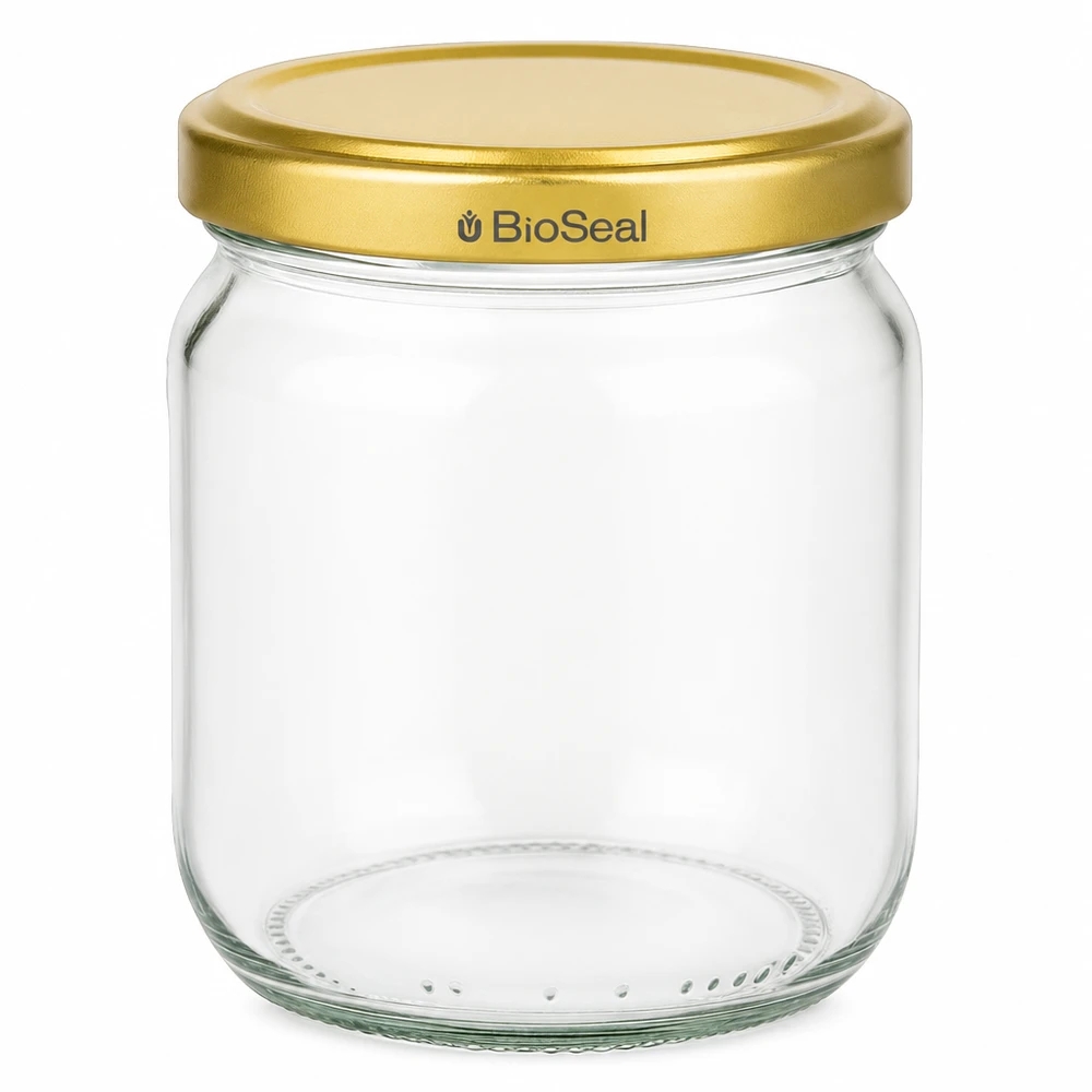 Honingpot 500 g met gouden deksel BioSeal UNiTWIST 500g honingpot leeg met gouden BioSeal schroefdeksel voor honing en jam