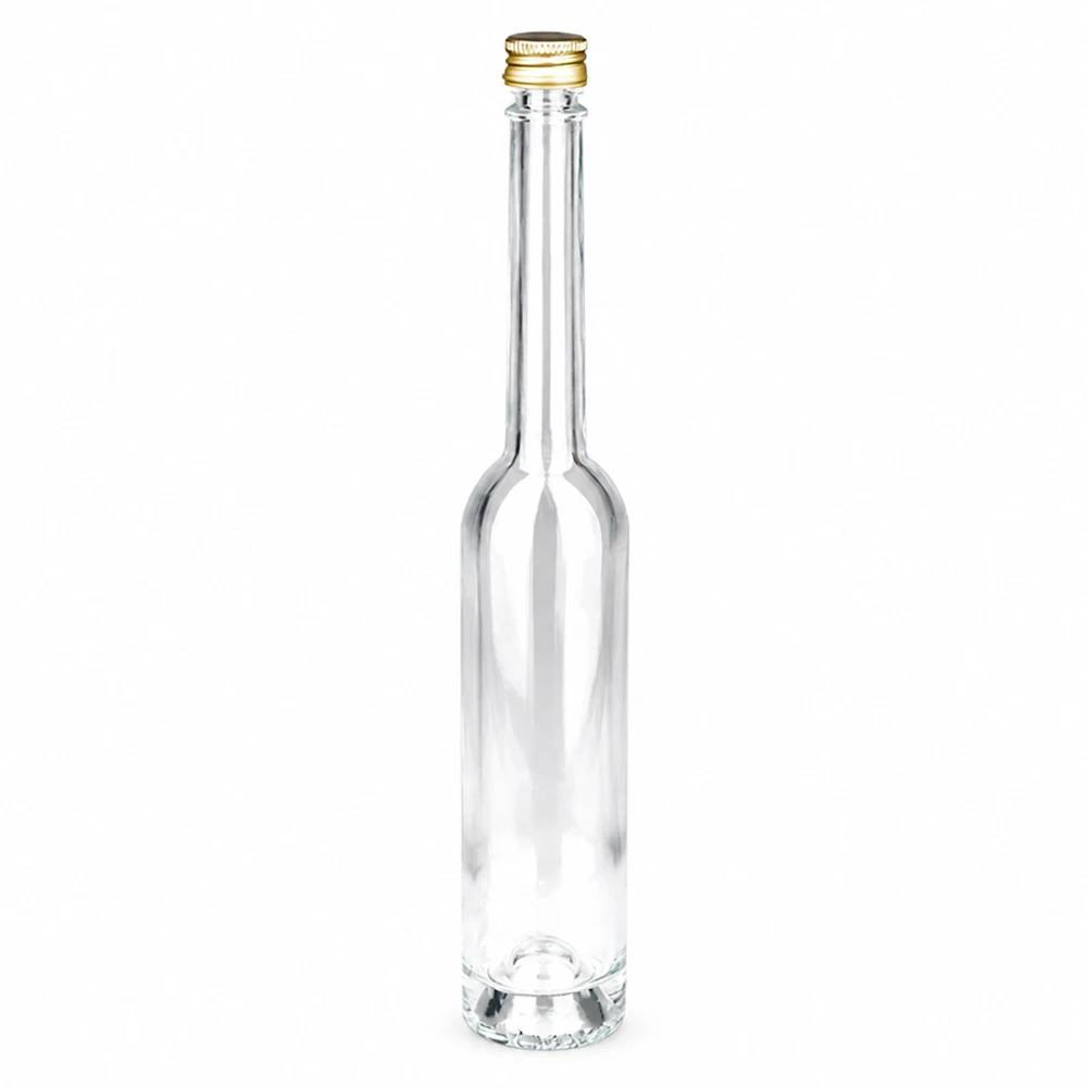 100 ml glazen fles Toni en schroefdop zilver UNiTWIST® 100ml glazen fles Toni met gouden schroefdop UNiTWIST - helder glas, slanke vorm, ideaal voor sterke dranken