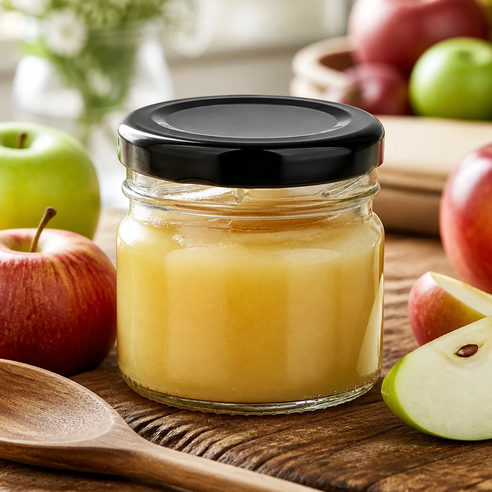 Bewaarpot van 33 ml met zwarte deksel voor zelfgemaakte smeersels en vruchtenpuree