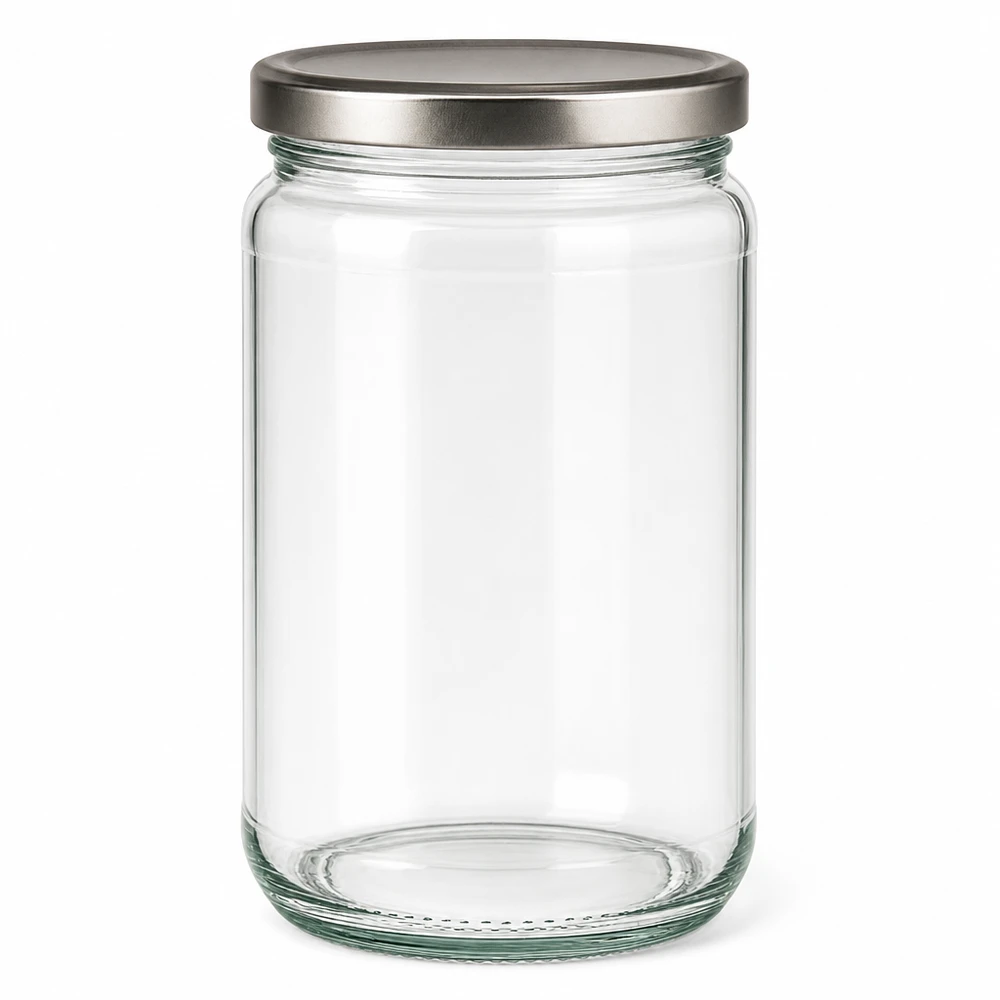 305ml rond glas met BasicSeal deksel zilver UNiTWIST 305ml Rundglas mit silbernem BasicSeal Deckel - elegantes Einmachglas für Küche und Vorratshaltung von Glas-Fabrik