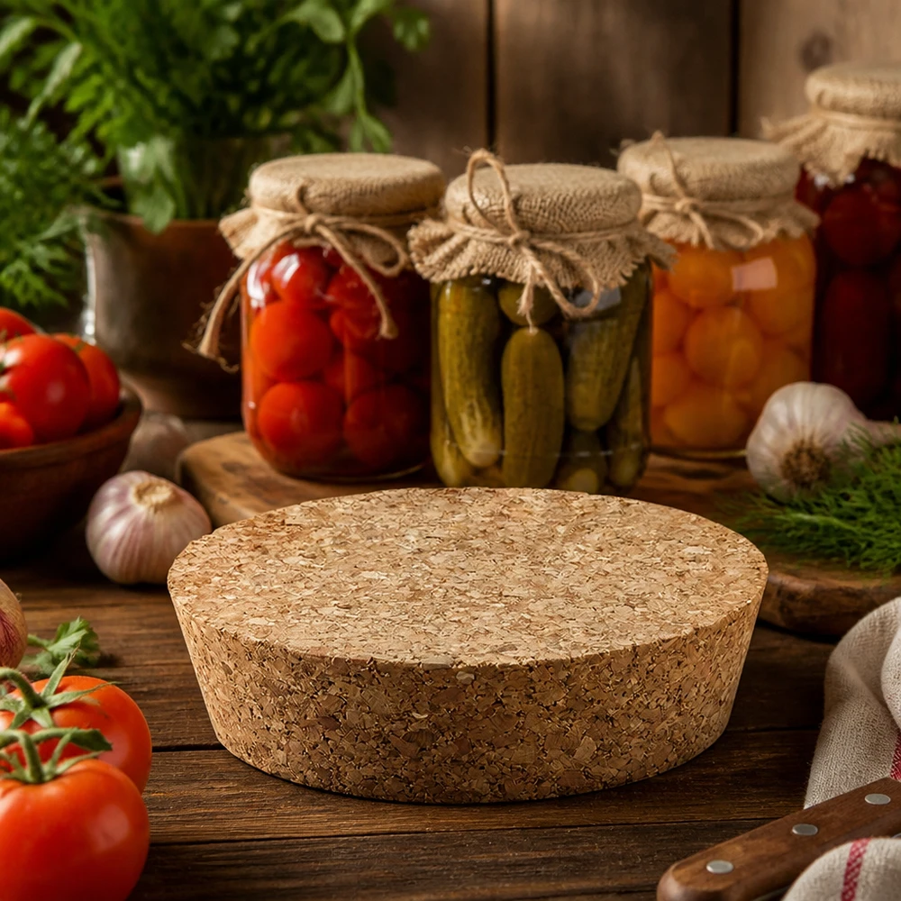 Kurk voor opening 75mm WECK RR80 (ø72/82, H=20mm) WECK kurkstop RR80 natuurlijke kurkstop in rustieke keuken met inmaakpotten groenten tomaten decoratieve toepassing