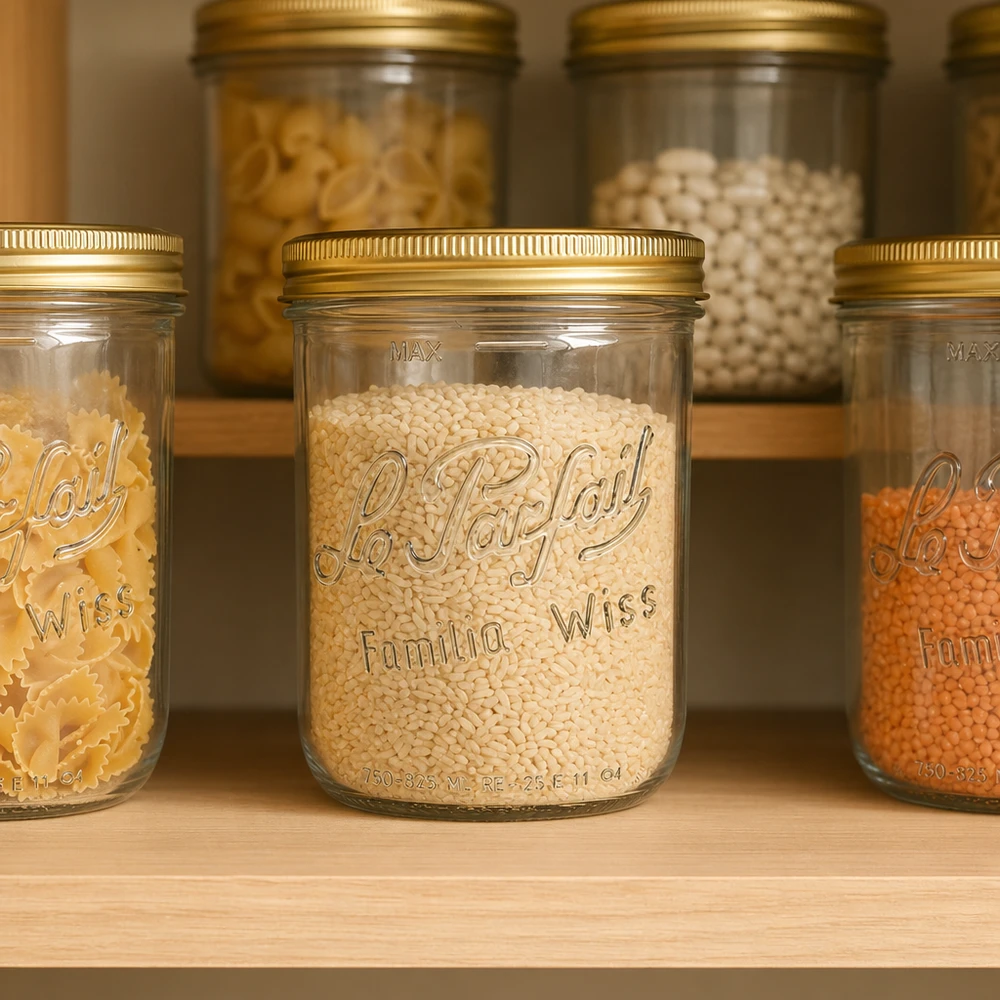 Le Parfait® Familia Wiss 1 kg Ø100 mm pot 1020ml Familia Wiss voorraadpot met schroefdeksel gevuld met granen in bewaarpot bewaarblik
