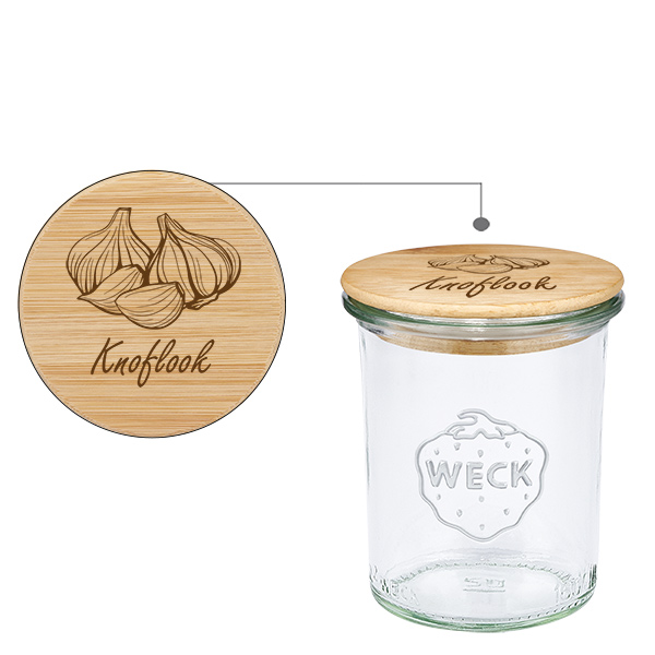 Houten dekselset "Knoflook" met WECK weckpot 160ml