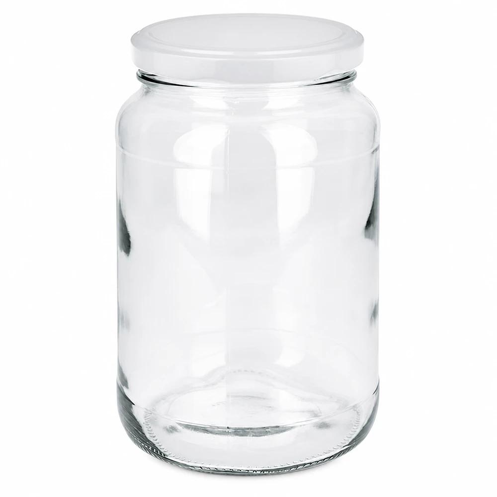 1700ml rond glas met BasicSeal deksel wit UNiTWIST 1700ml ronde pot met wit BasicSeal deksel UN-gecertificeerde voorraadpot inmaakpot transparant leeg
