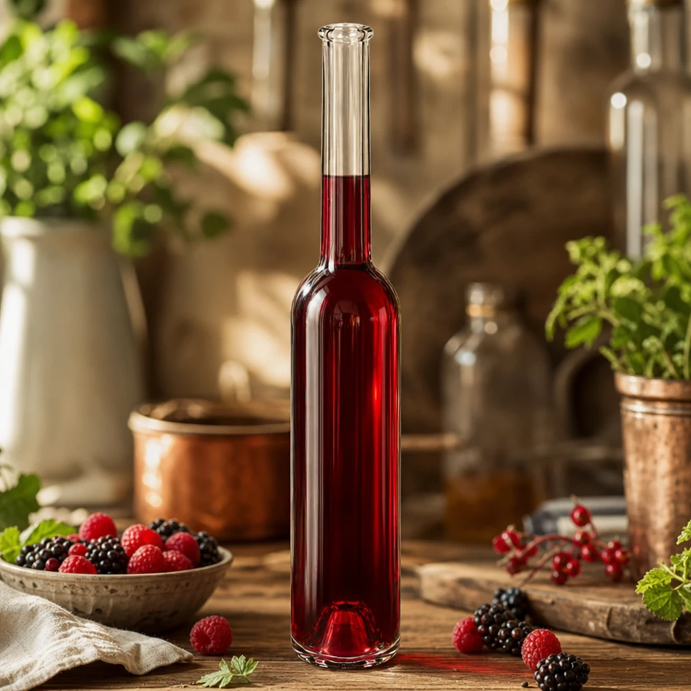 100 ml glazen fles Hugo zonder sluiting UNiTWIST® 100ml glazen fles Hugo gevuld met bessenlikeur rustieke keuken decoratie bessen sfeer UNiTWIST product afbeelding 8