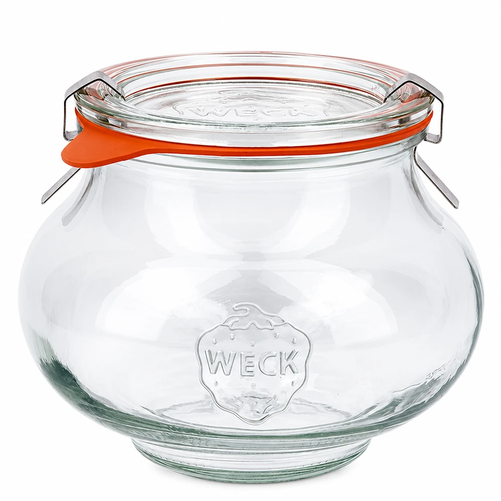 560 ml sierglas, compleet WECK RR80 WECK juwelenpot 560ml met glazen deksel en rubberen ring, bolvorm, inmaakpot met draaidop RR80