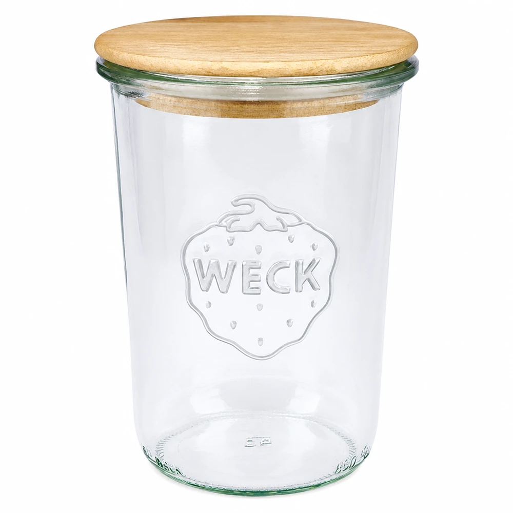 WECK tuimelpot 850ml RR100 met houten deksel Inmaakpot transparant met WECK logo