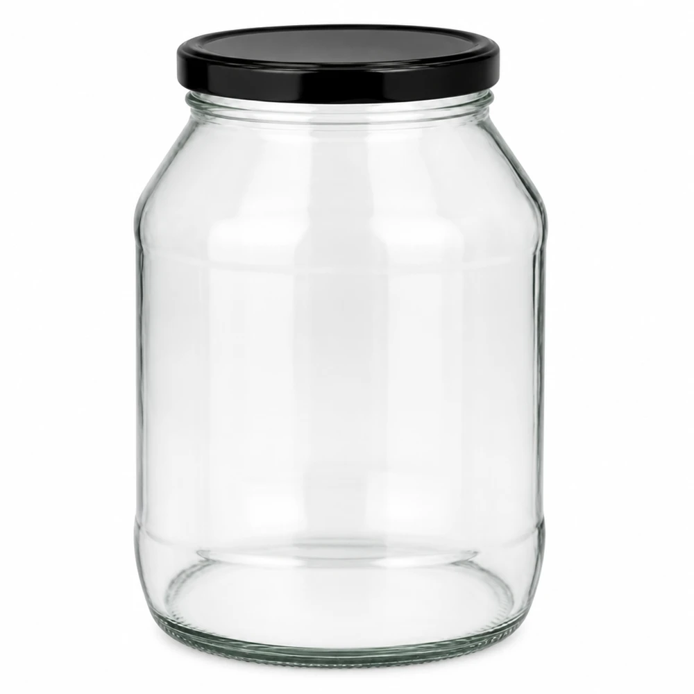2650ml rond glas met BasicSeal deksel zwart UNiTWIST 2650ml Rundglas mit schwarzem BasicSeal Deckel - Großes Vorratsglas für Küche und Haushalt von Glas-Fabrik.de
