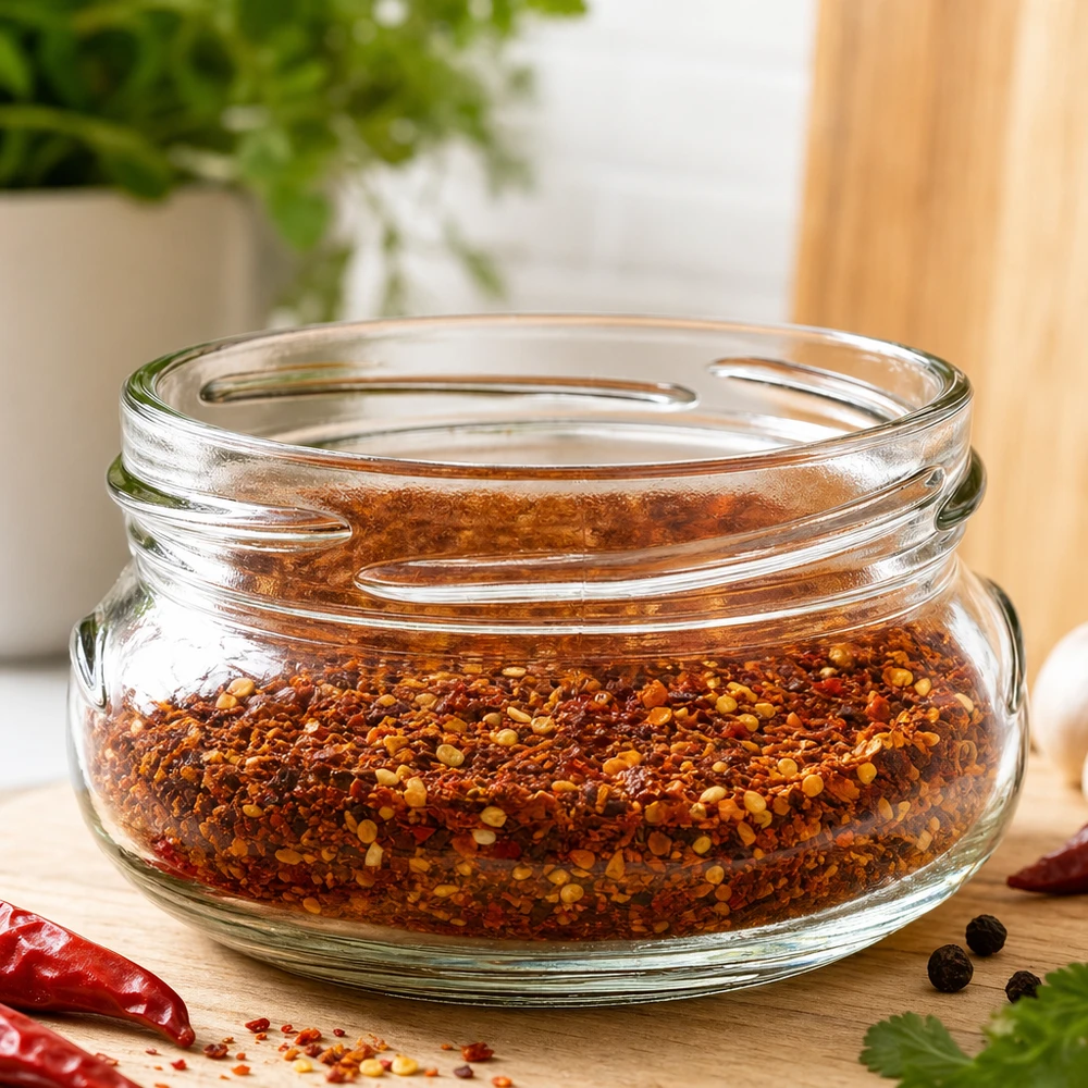 UNiTWIST Terrina120 terrine pot 120ml TO70 met chilikruidenmix op houten plank in keuken