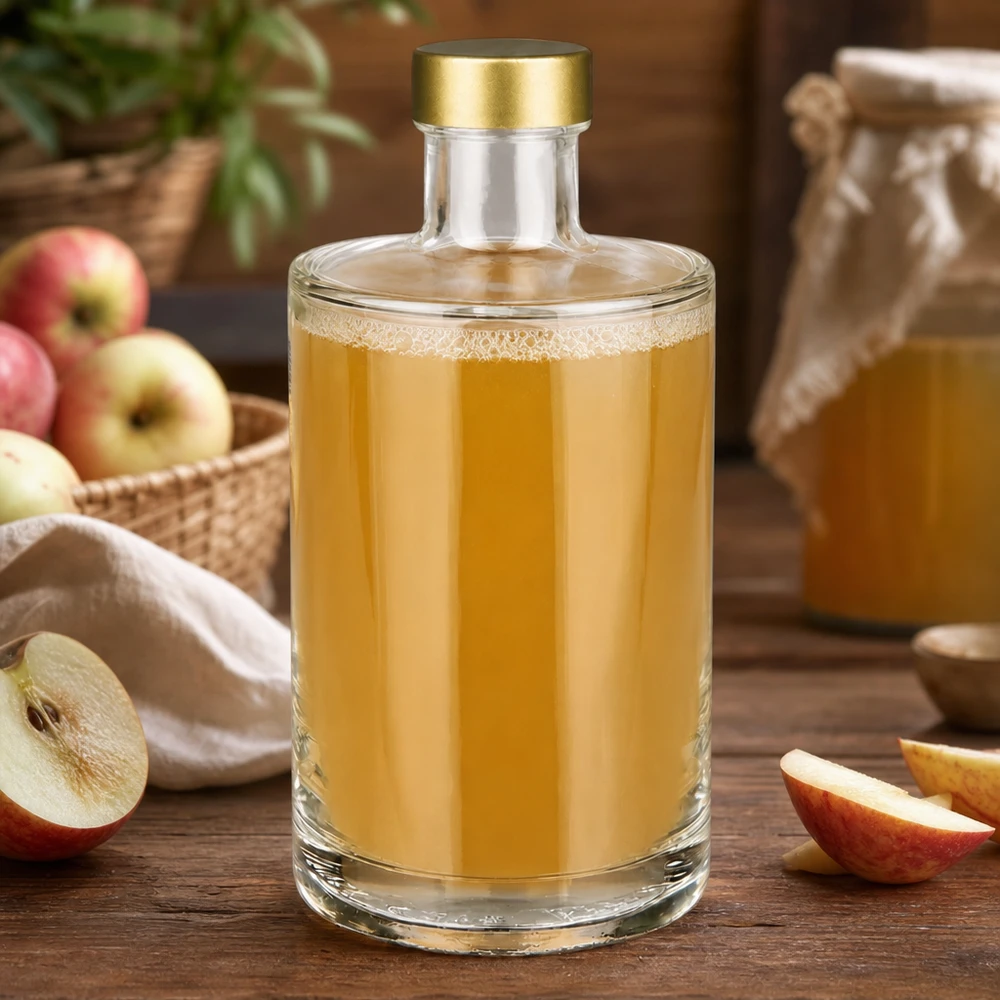 375 ml glazen fles Sam + schroefdop goud UNiTWIST® 375ml Glasflasche Sam mit Apfelsaft befüllt goldener Schraubverschluss UNiTWIST frische Äpfel Obstverarbeitung