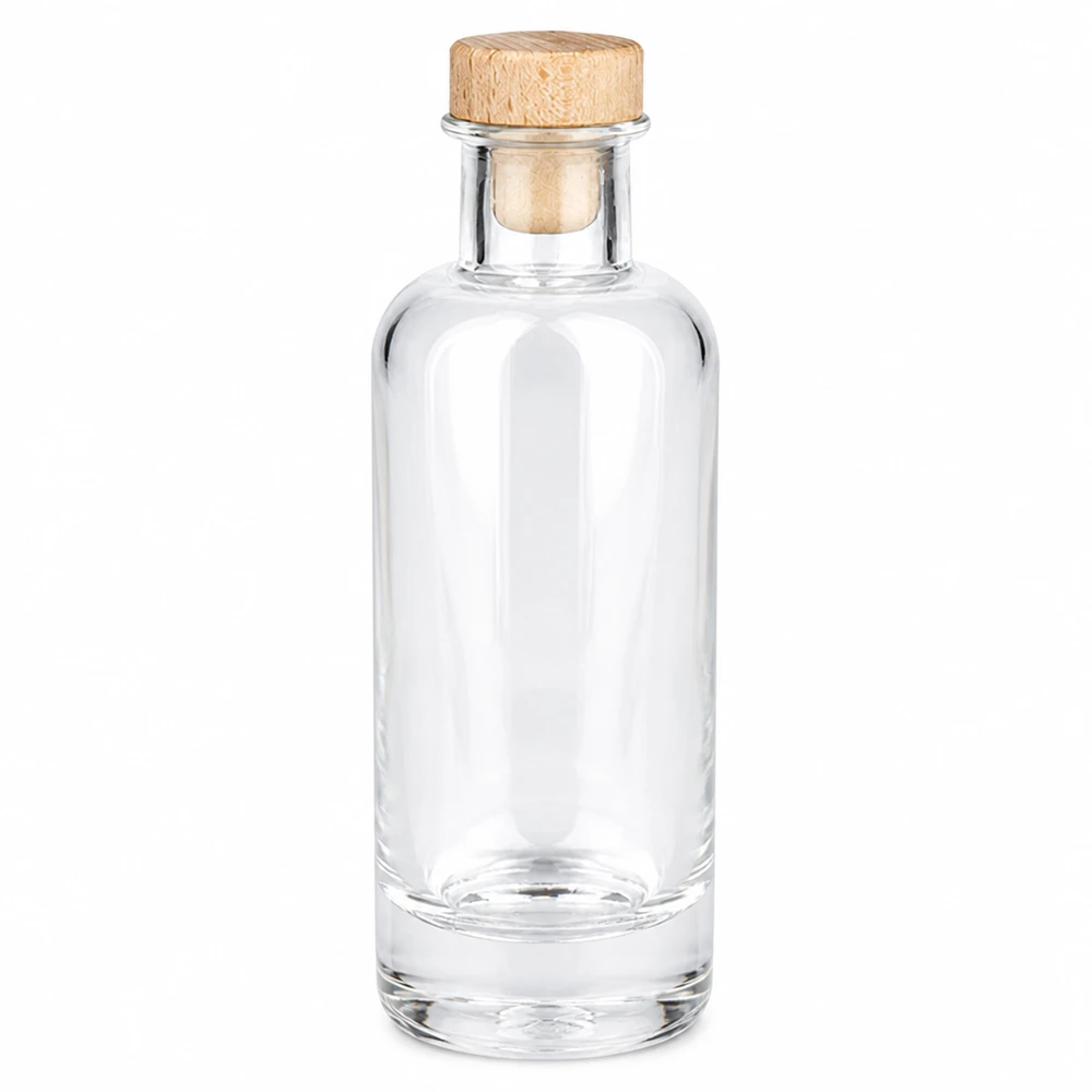 200 ml glazen fles Ella met houten handgreepkurk UNiTWIST® 200ml glazen fles Ella met houten kurk transparant leeg Productfoto tegen een witte achtergrond