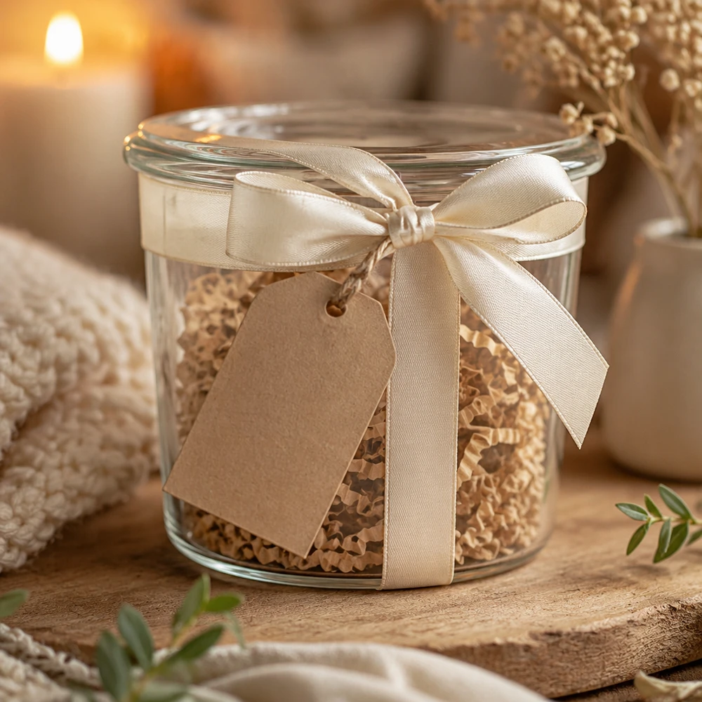 WECK RR40-pot van 35 ml WECK Sturzglas 35ml mit Schleife und Anhänger als Geschenkverpackung für Gewürze und kleine Leckereien