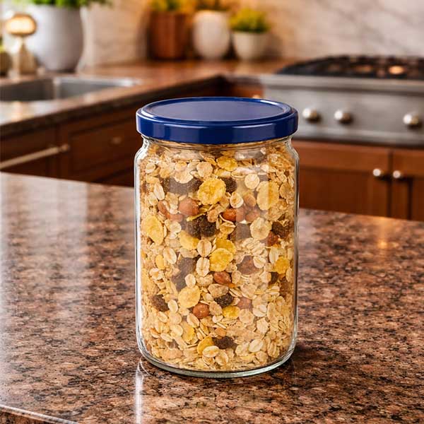 795ml rond glas met BasicSeal deksel blauw UNiTWIST