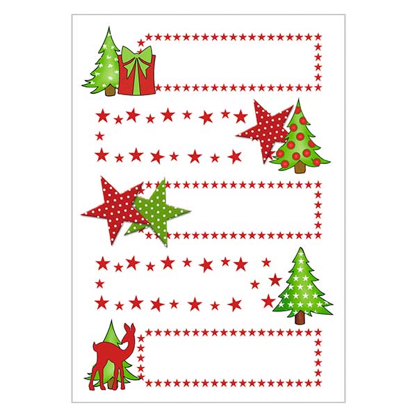 Stickers "Sterren & dennenboom" (10 stickers met glitter)