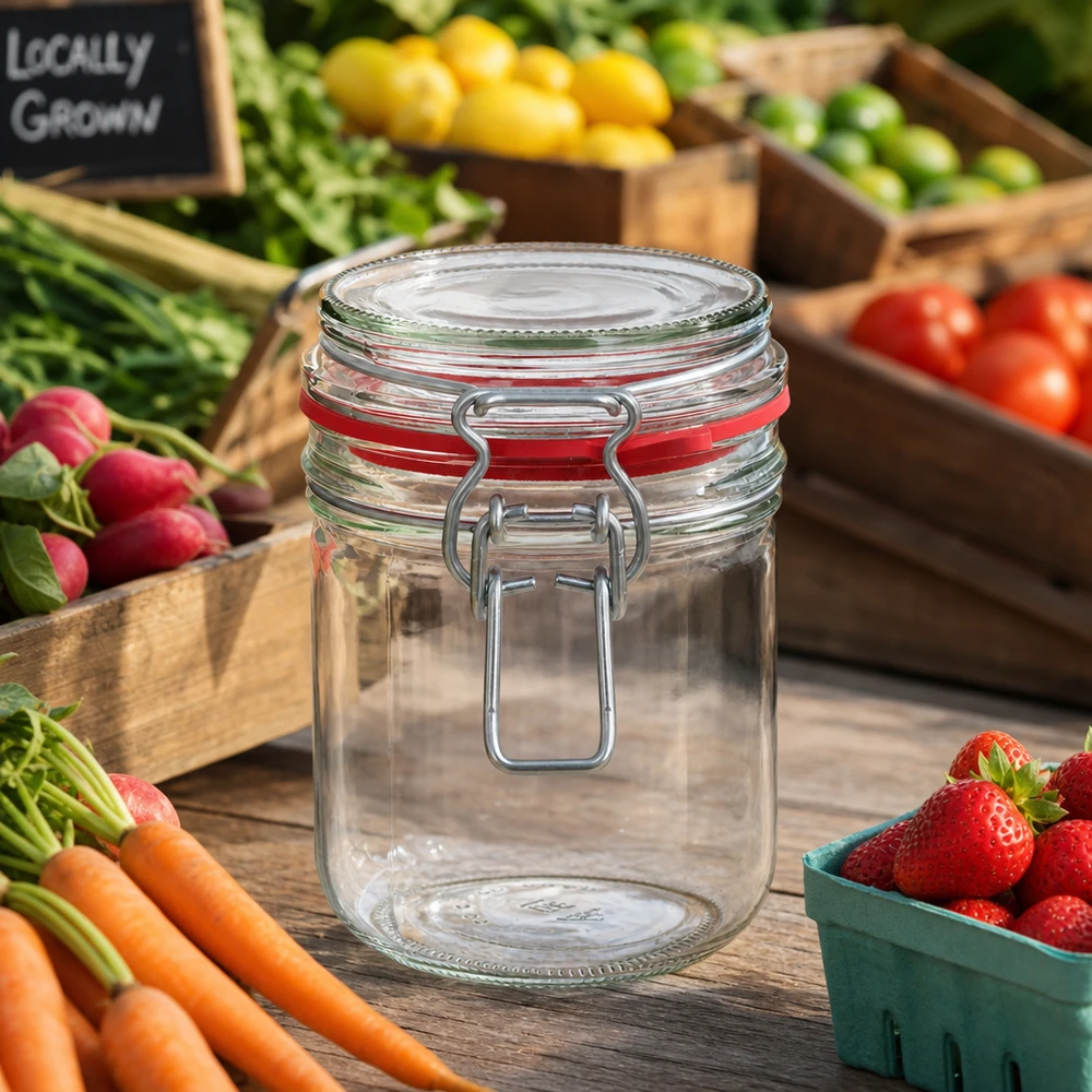 400 ml ronde pot met draaidop van robuust helder glas voor een duurzame keukenorganisatie