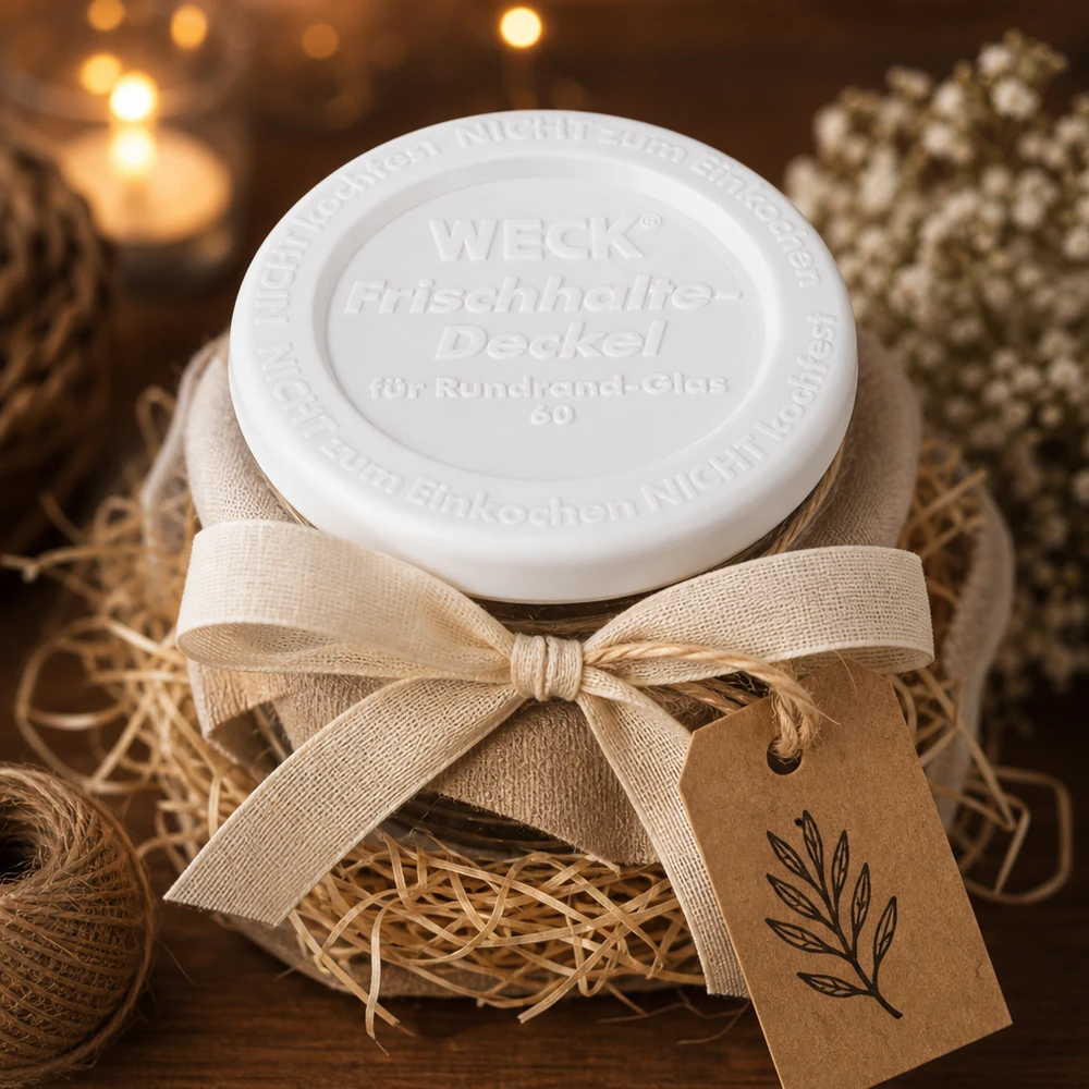 WECK vershoudend deksel RR60 WECK keep-fresh deksel RR60 geschenkverpakking rustieke decoratie linnen strik kraftpapier label kerstmis