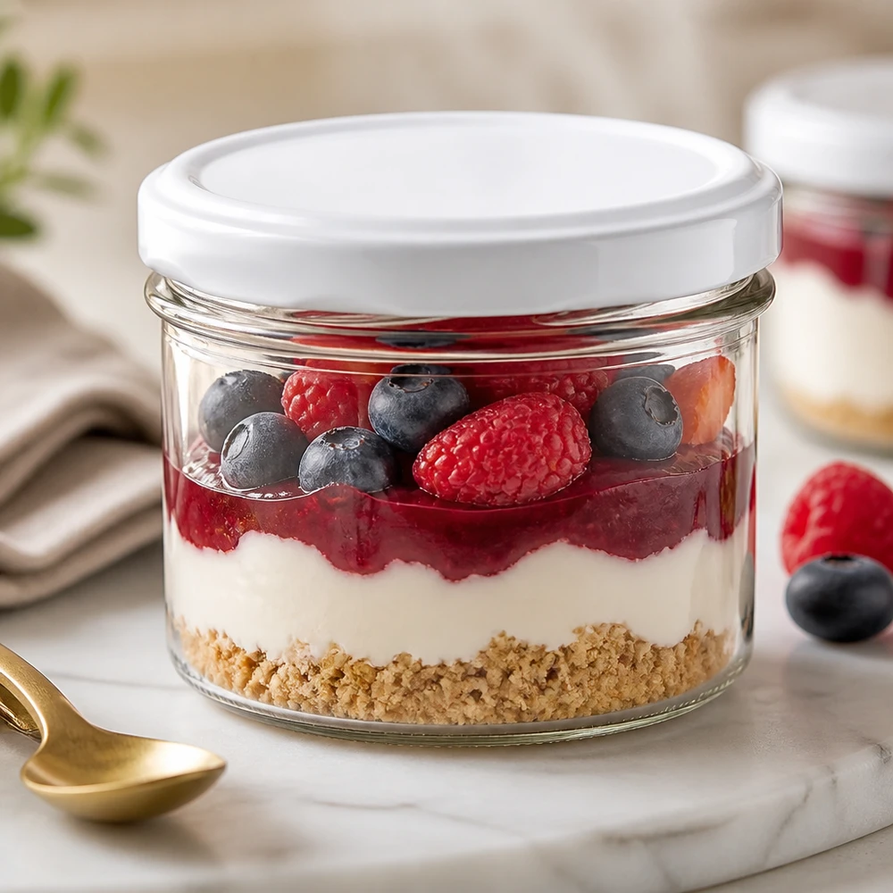 225ml bekers met BasicSeal deksel wit UNiTWIST Trommels van 225 ml als dessertglazen met bessenmousse en vers fruit voor veelzijdig gebruik