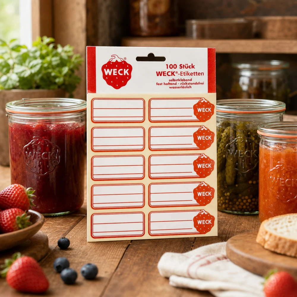 WECK etiketten 19x13mm voor gebruik op inmaakpotten met jam en conserven in rustieke keukens