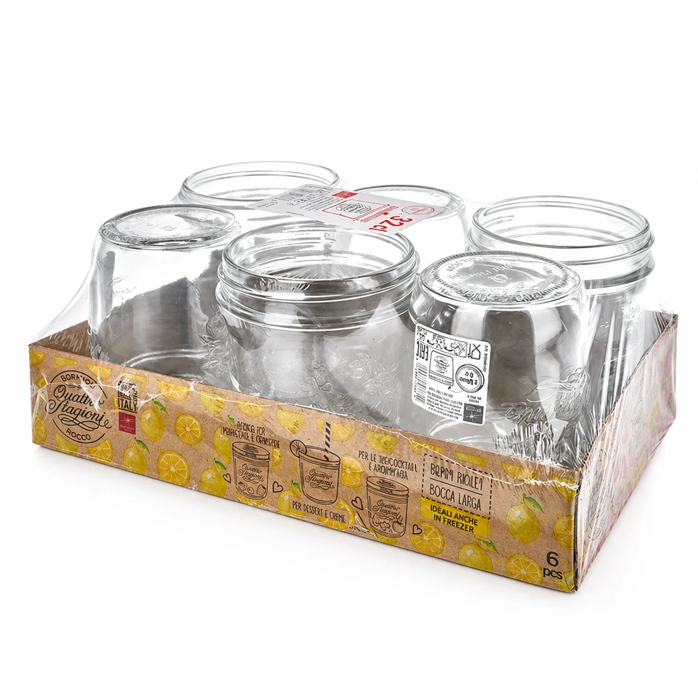 Set van 6 Quattro Stagioni bekers 320 ml met schroefdeksel in verkoopverpakking voor conserveren en inblikken