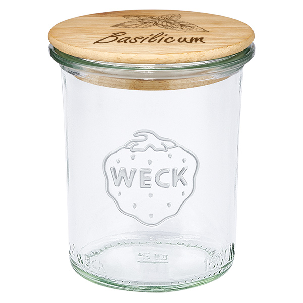 Houten dekselset "Basilicum" met WECK maatbeker 160ml Houten dekselset "Basilicum" met WECK maatbeker 160ml
