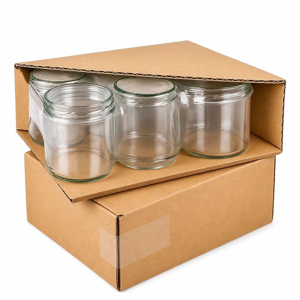 Ronde pot van 795 ml + BasicSeal-deksel met muntbloem UNiTWIST Verpakking van 795 ml ronde potten met mintbloemdeksels in kartonnen doos, professionele levering van inmaakpotten